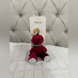 NWT Natasha Couture dark red velvet bear bag charm keychain. Prada dupe.